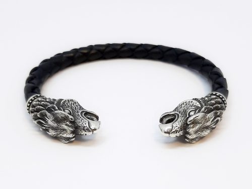 Cuff Bracelet Griffin Sterling Silver 925 and Genuine Leather