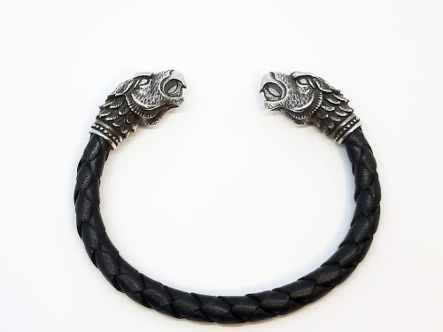Cuff Bracelet Griffin Sterling Silver 925 and Genuine Leather