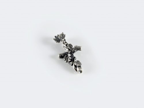 Silver Cross with Leaves, Silver Cross Pendant, Religious Gift