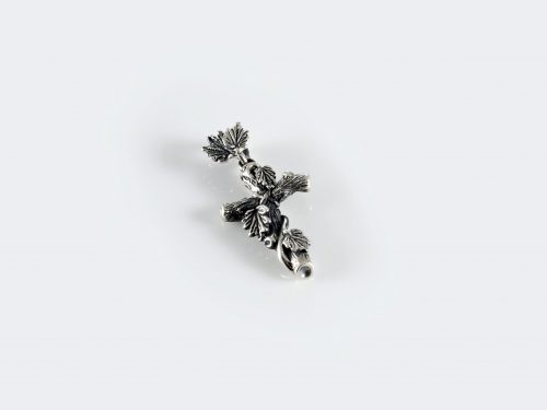 Silver Cross with Leaves, Silver Cross Pendant, Religious Gift