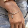 Silver Bangle Bracelet with Charms, Angel Charm Rigid Bracelet Sterling Silver 925