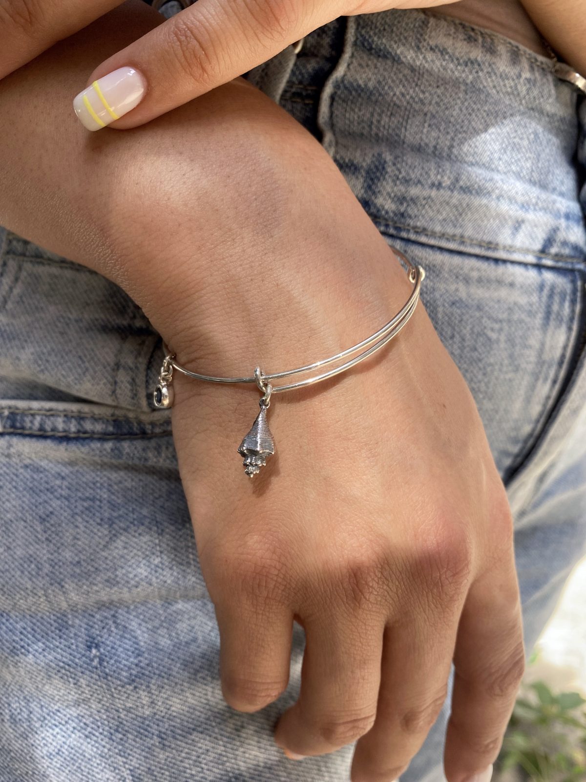 Silver Bangle Bracelet with Charms, Angel Charm Rigid Bracelet Sterling Silver 925