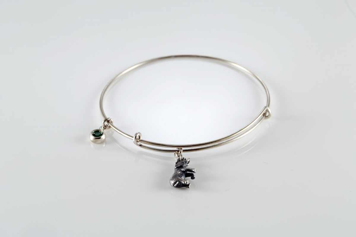 Silver Bangle Bracelet with Charms, Angel Charm Rigid Bracelet Sterling Silver 925
