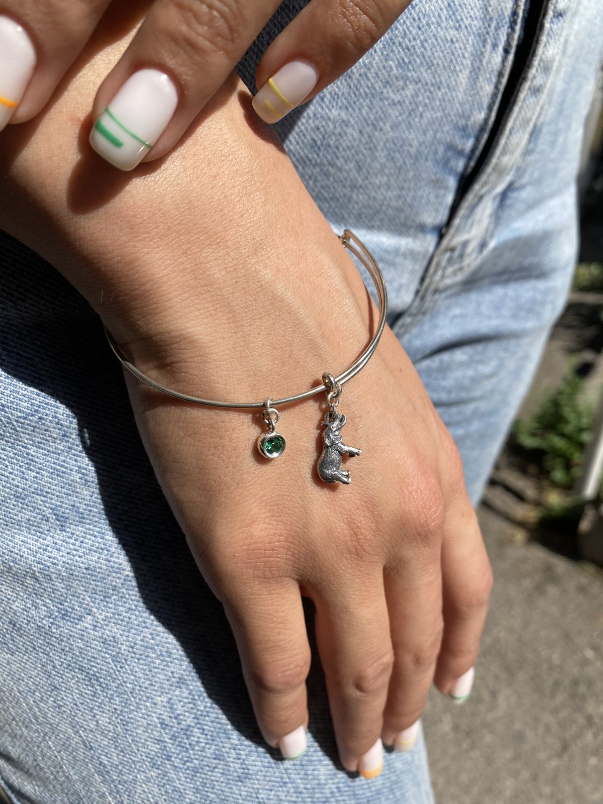 Silver Bangle Bracelet with Charms, Angel Charm Rigid Bracelet Sterling Silver 925