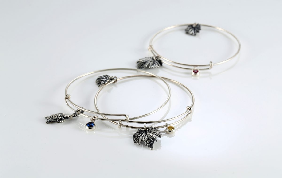 Silver Bangle Bracelet with Charms, Angel Charm Rigid Bracelet Sterling Silver 925