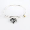 Silver Bangle Bracelet with Charms, Angel Charm Rigid Bracelet Sterling Silver 925