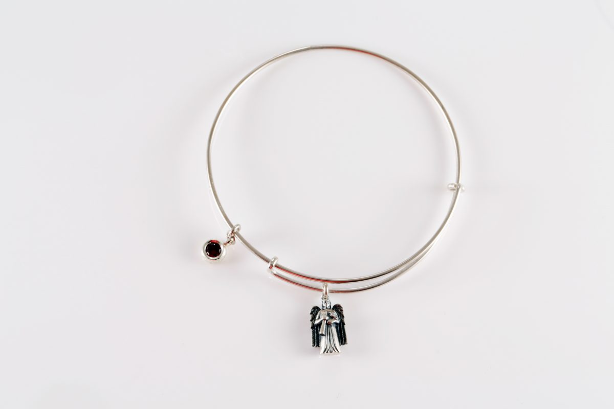 Silver Bangle Bracelet with Charms, Angel Charm Rigid Bracelet Sterling Silver 925