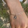 Silver Bangle Bracelet with Charms, Angel Charm Rigid Bracelet Sterling Silver 925