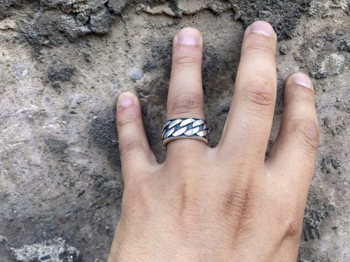 Men's Band Ring Chain Sterling Silver 925