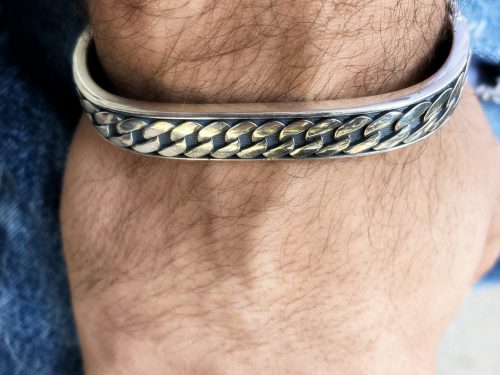 Rigid Men's Bracelet Chain Sterling Silver 925, Massive Brutalist Bracelet