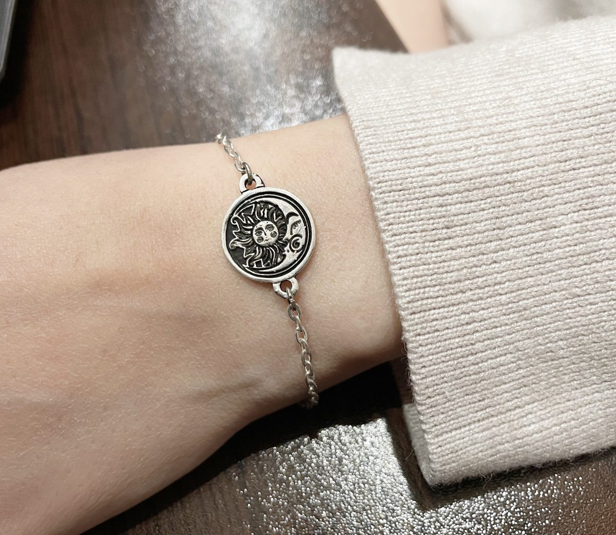 Sun and Moon Bracelet Sterling Silver 925, Day / Night Bracelet, Yin Yang Celestial Zodiac Mystic Charm Bracelet, Gift for Her