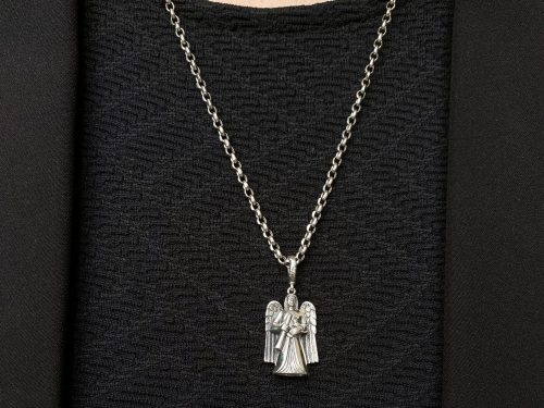 Guardian Angel Pendant, Angel with Horn Necklace Sterling Silver 925, Angel with a trumpet
