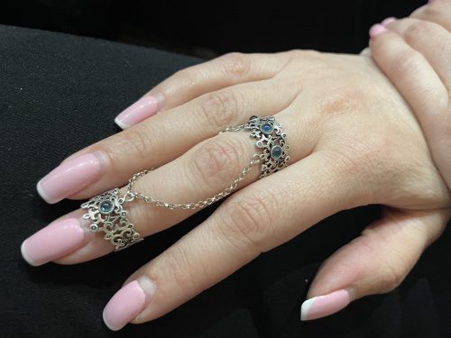 Antique Style Double Rings, Silver Adjustable multi-finger rings, Chains linked Double Rings