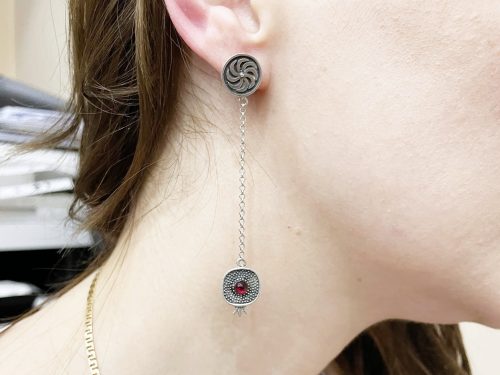 Long Earrings Pomegranate and Wheel of Eternity