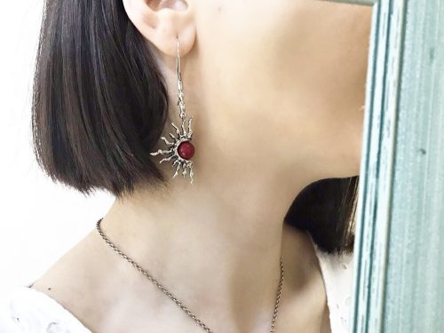 Red Coral Earrings Sun Sterling Silver 925