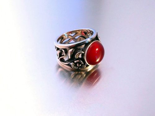 Carnelian Ring Sterling Silver 925, Large Silver Ring  with Carnelian. Wide Band Ring