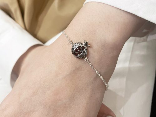 Delicate Pomegranate Bracelet 925 Sterling Silver Red Zircon, thin chain delicate bracelet.