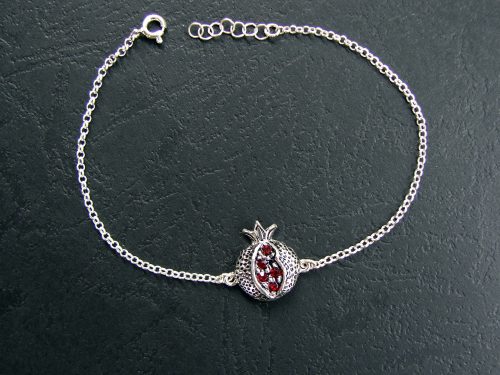 Delicate Pomegranate Bracelet 925 Sterling Silver Red Zircon, thin chain delicate bracelet.