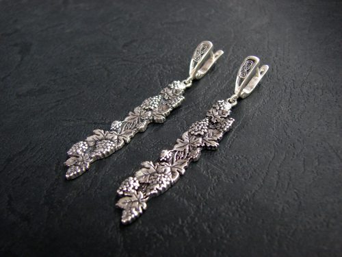 Ring Grapes Sterling Silver 925, Band Adjustable Ring Grapes, Set with Long Dangle Earrings