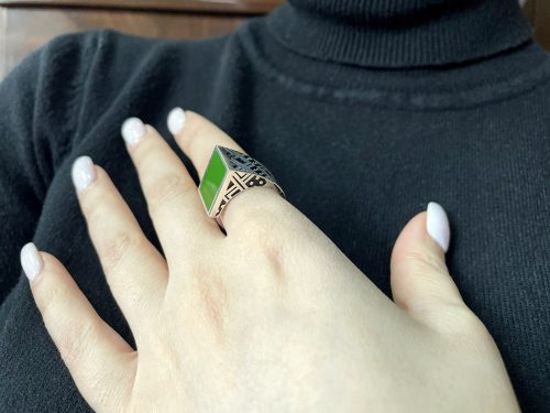 Silver Ring with Green Enamel Unusual Geometric shape