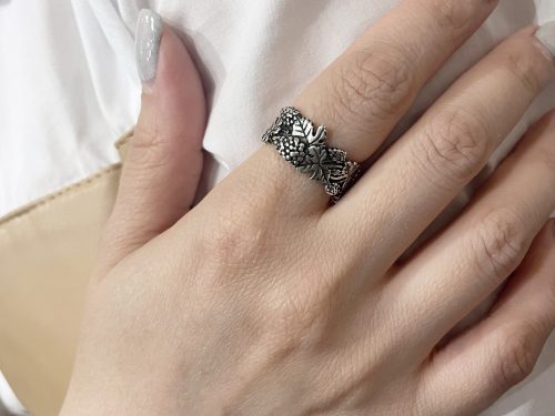Ring Grapes Sterling Silver 925, Band Adjustable Ring Grapes, Set with Long Dangle Earrings
