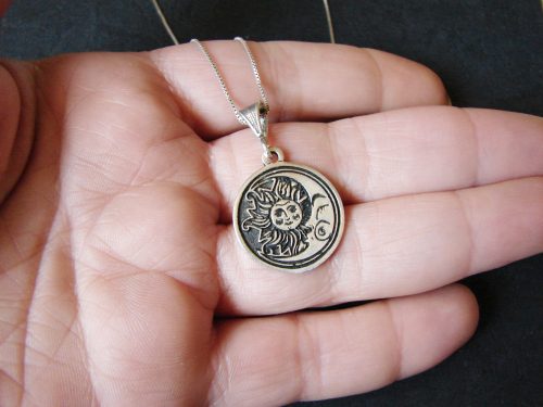 Sun and Moon Pendant Sterling Silver 925, Day / Night Pendant, Yin Yang Celestial Zodiac Mystic Necklace