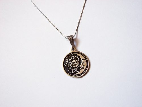 Sun and Moon Pendant Sterling Silver 925, Day / Night Pendant, Yin Yang Celestial Zodiac Mystic Necklace