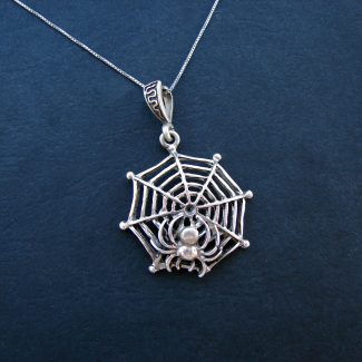 Spider on the Web Necklace, Sterling Silver 925, Gothic Spider