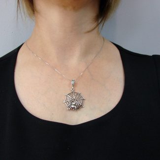 Spider on the Web Necklace, Sterling Silver 925, Gothic Spider